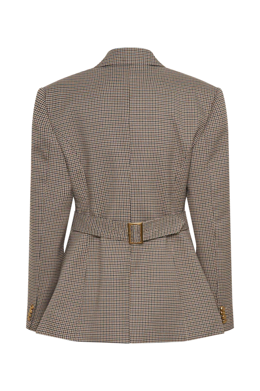 Classic Blazer – fitted, checkered, long sleeves, chic and elegant.